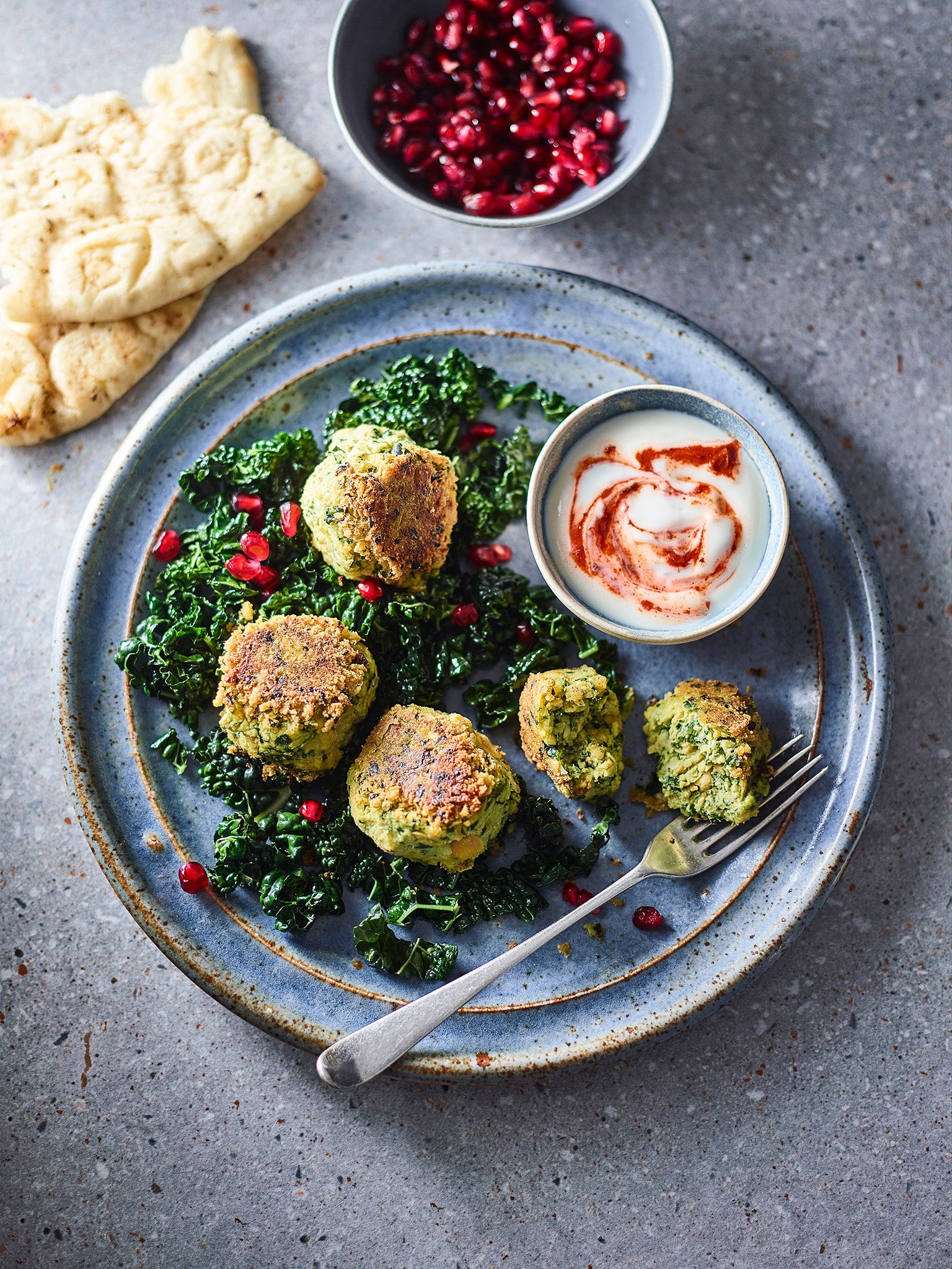 A creative take on falafels, with a zingy sauce that packs a punch